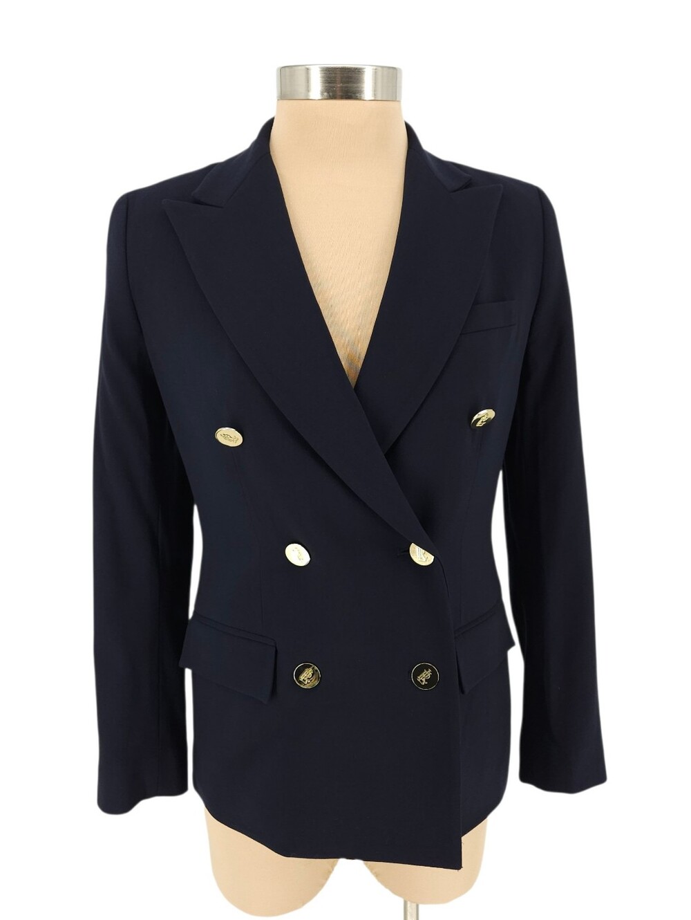 LRL Ralph Lauren Blazer Wool Navy Long Sleeve Button Up Jacket Petite 4P